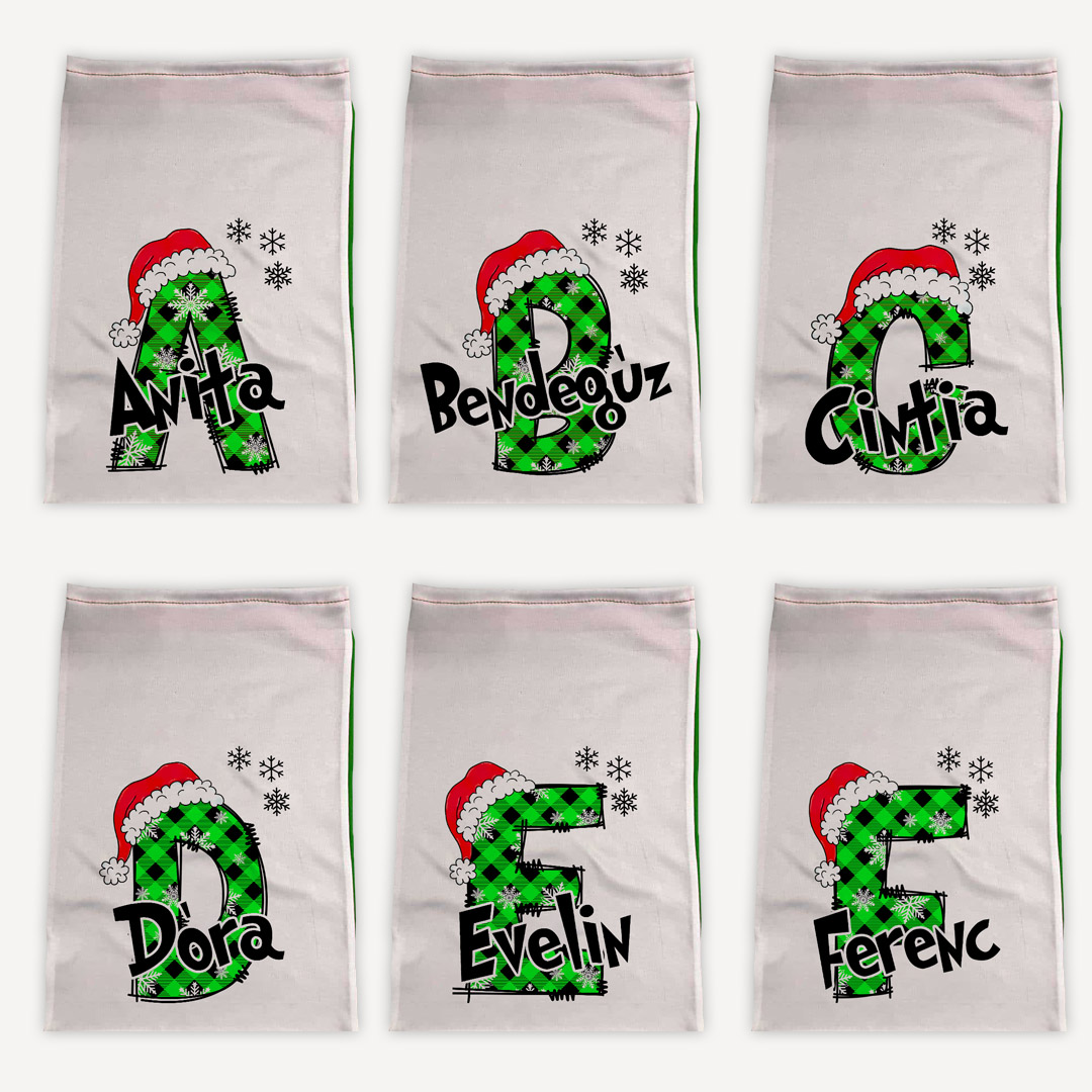 Névre szóló Mikulás zsák monogrammal Grincs edition Névre szóló Mikulás zsák monogrammal Grincs edition