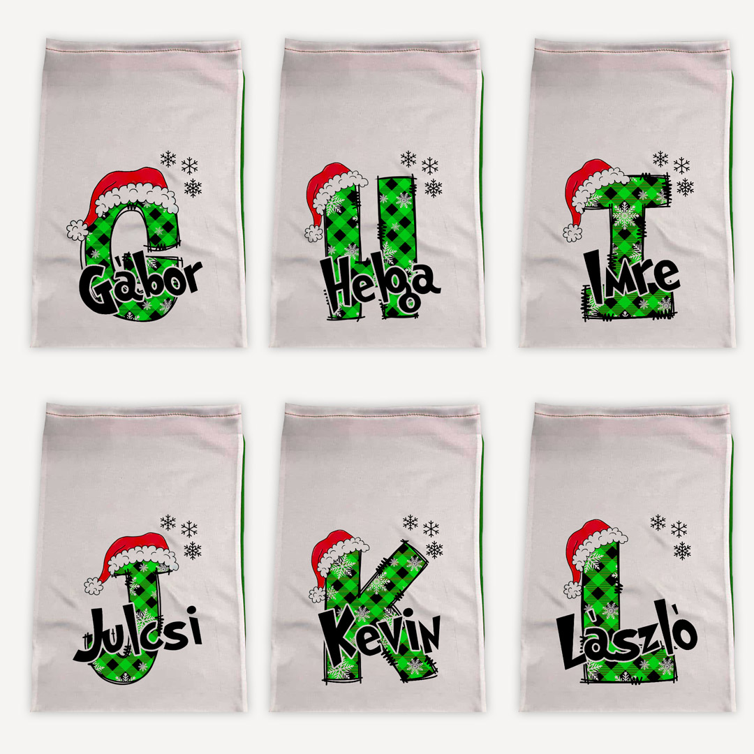 Névre szóló Mikulás zsák monogrammal Grincs edition Névre szóló Mikulás zsák monogrammal Grincs edition