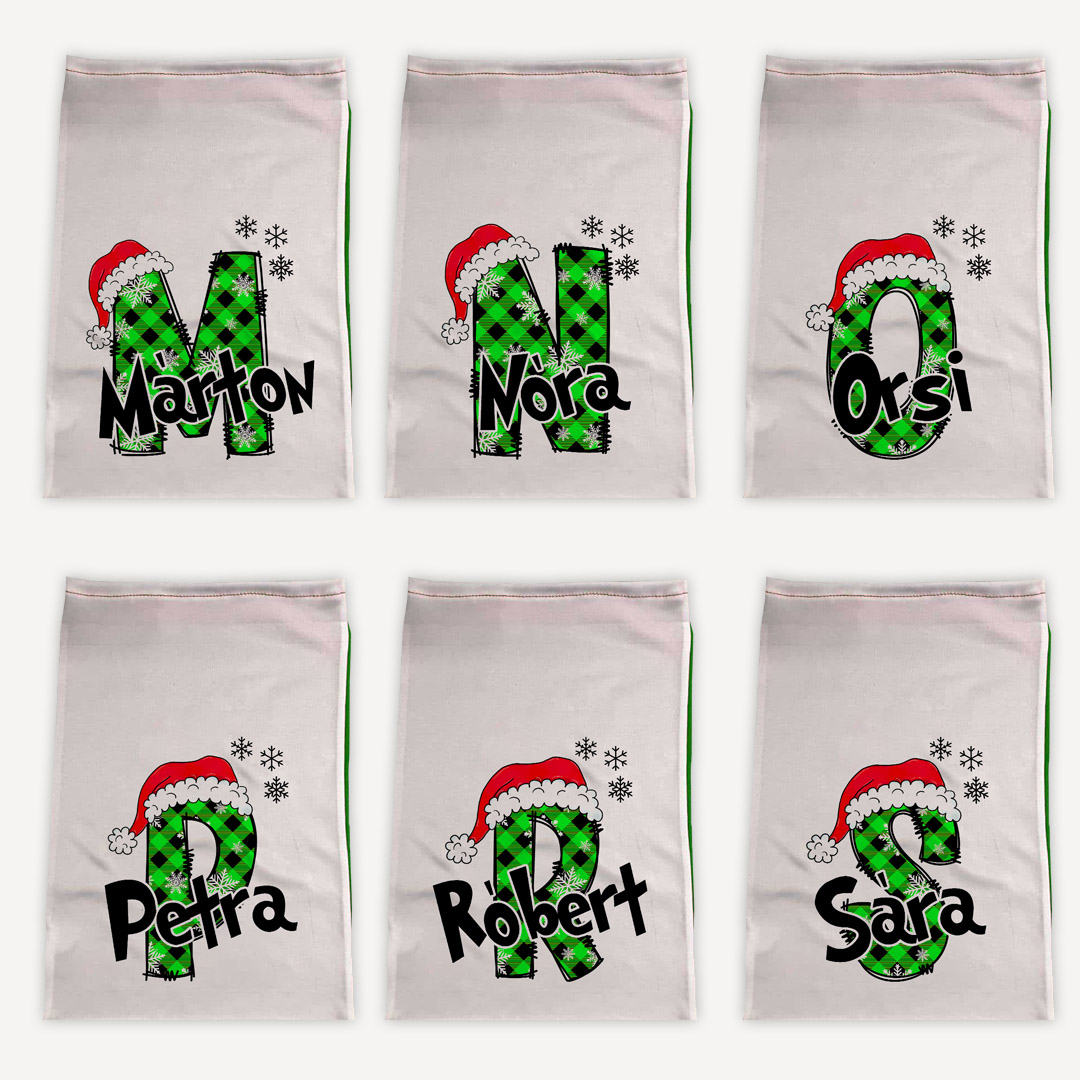 Névre szóló Mikulás zsák monogrammal Grincs edition Névre szóló Mikulás zsák monogrammal Grincs edition