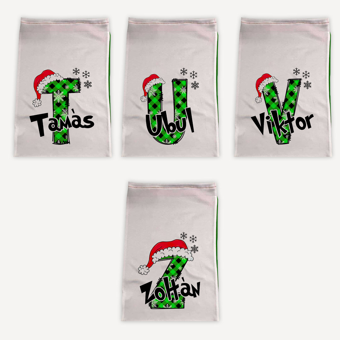 Névre szóló Mikulás zsák monogrammal Grincs edition Névre szóló Mikulás zsák monogrammal Grincs edition