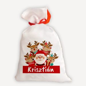 Névre szóló Mikulás zsák – Mikulással és rénszarvasokkal