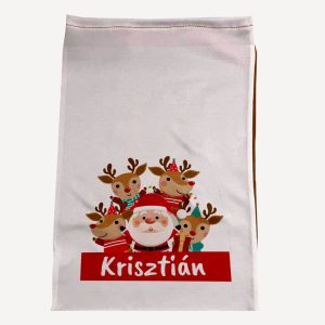 Névre szóló Mikulás zsák – Mikulással és rénszarvasokkal